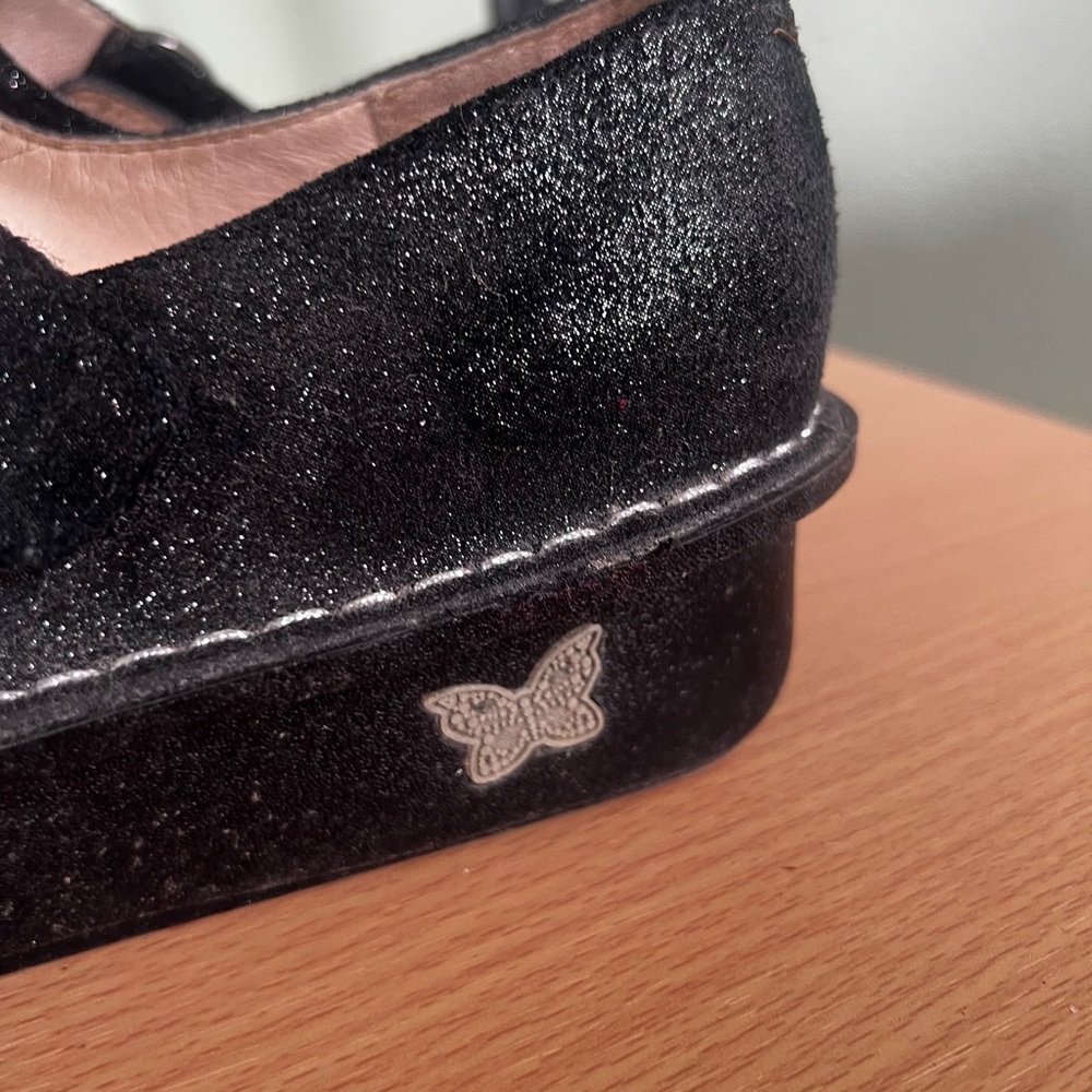 Alegria Black Suede Mary Jane Clogs with purple shimmer (38) - Picture 5 of 14